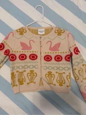 Willow & Wind Pink Swan Patterned Long Sleeve Cardigan
